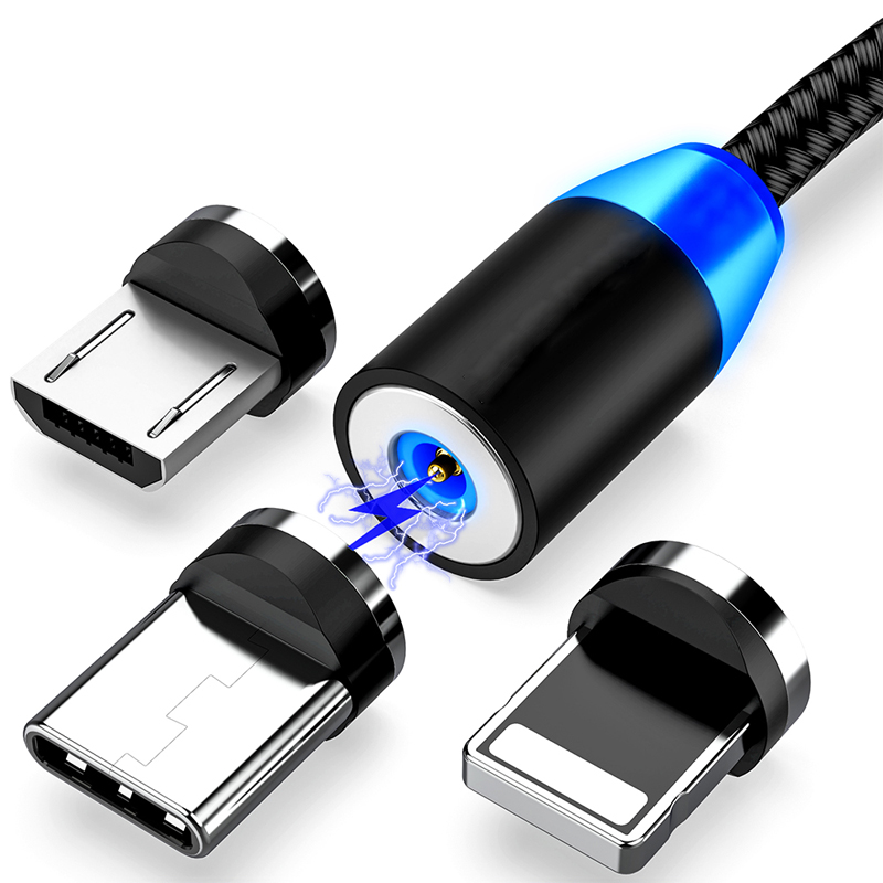 Mobile Phone Fast Charging Cable Magnetic Replaceable plug Type C & Android & Apple 3 in 1 Charging line