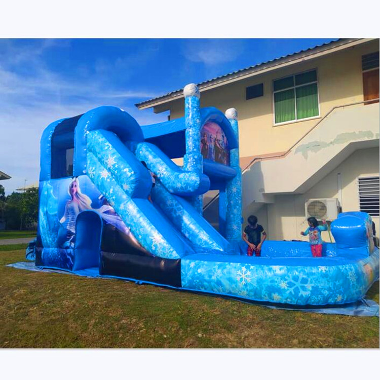 New design Frozen theme inflatable jumping castle Inflatable combo castle with slide and pool for birthday party rent