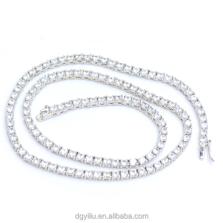 925 Sliver Tennis Chain Iced Out Aaa Hiphop Silver Plated 3mm CZ Jewelry Diamond Tennis Necklace