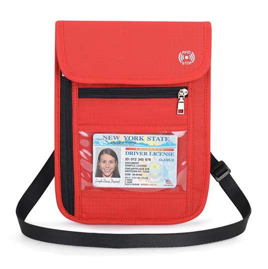 RFID blocking women's passport organizer passport neck pouch oem travel pouch