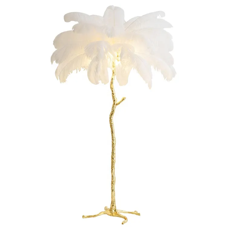 Large Art Deco Artist Beauty Black Modern Copper Creative Ostrich Floor Lamp with Feathers