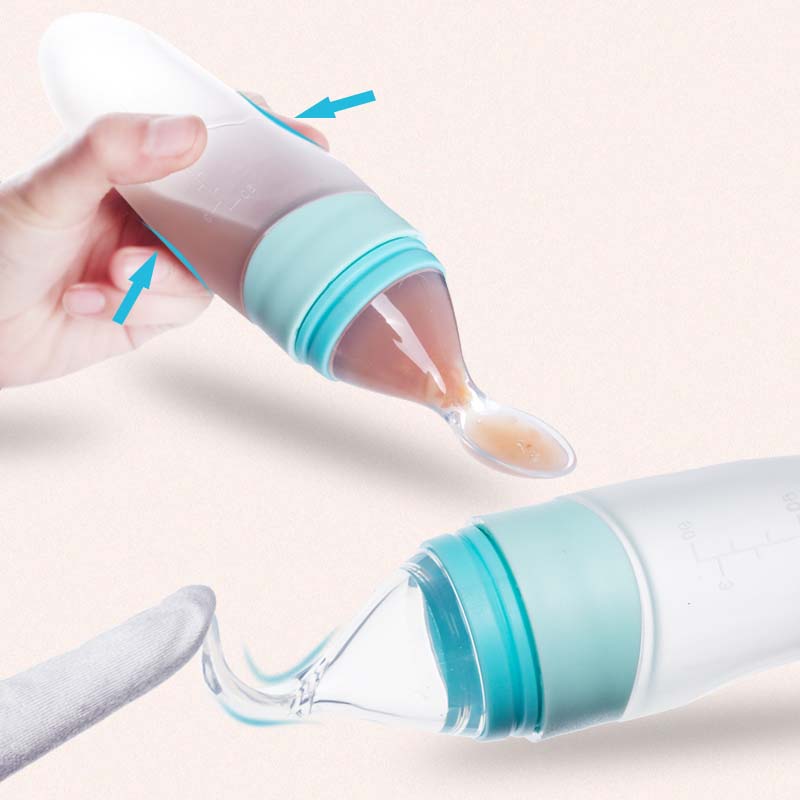 New wholesale Eco-friendly Food grade silicone baby feeder spoon with bottle