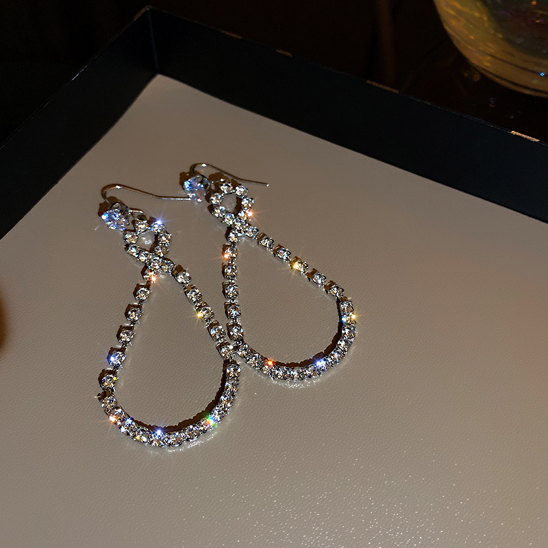 Jewelry Super flash earrings with diamond earhook long exaggerated net red temperament Fashion Earrings French Water Drop