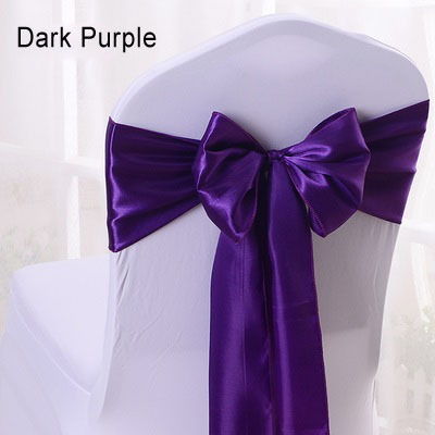 Dark Purple Satin Chair Sashes Satin Bow Tie Ribbon Band Hotel Banquet Wedding Party Decoration Chair Sashes