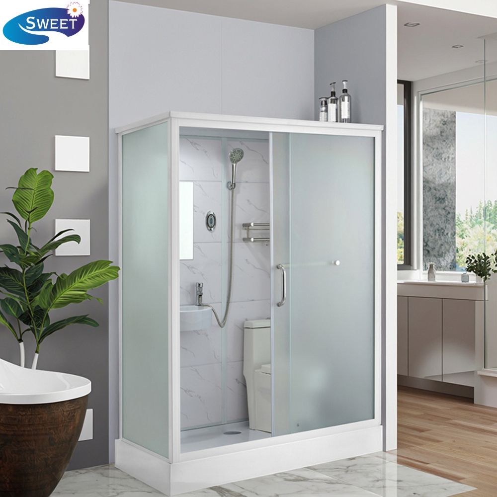 Low Price Freestanding All-in-one Bathroom Pod Prefab Shower Room Modern Rectangle ABS Aluminium Sliding SWEET Polished 10 Sets