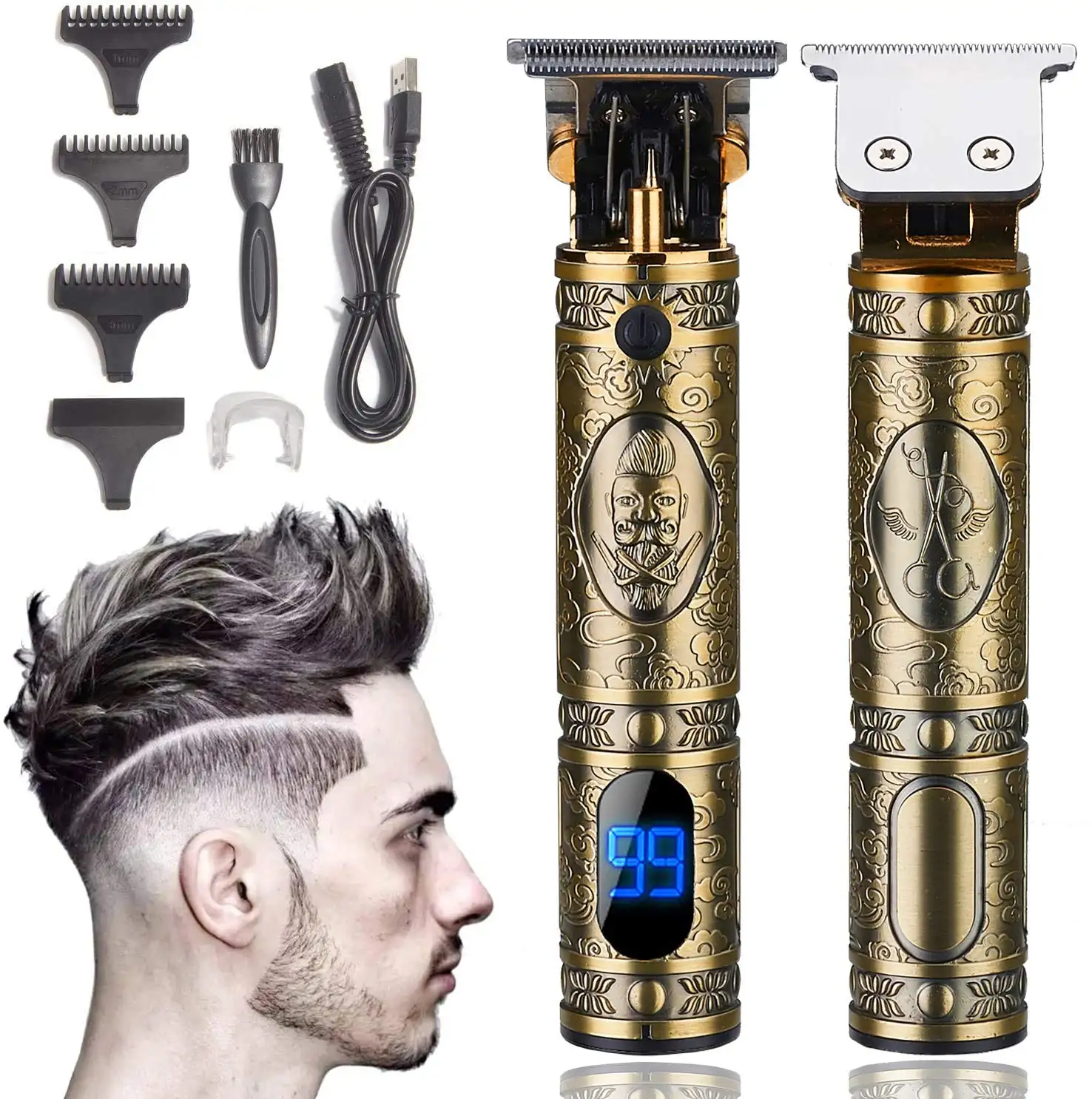 LANUMI Professional Barbershop supplies salon Ornate Electric Cordless Rechargeable 0mm cutting all metal beard Hair trimmers
