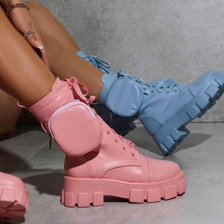 TX wholesale 2021 PU sky blue waterproof zipper up anti slippery shoe platform ankle leather boots women