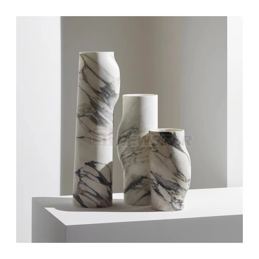 Newstar High Quality Multi Flower Vase Hand Made Crafted Marble Crafted Material Charge Stone Vase for Home
