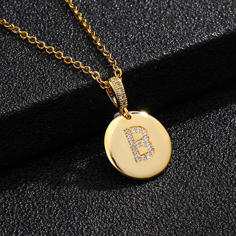 Cubic Zirconia Letter Initial Pendant Necklace для Women, Gold Plated Round Medallion Coin, A-Z Name Jewelry, stainless Steel