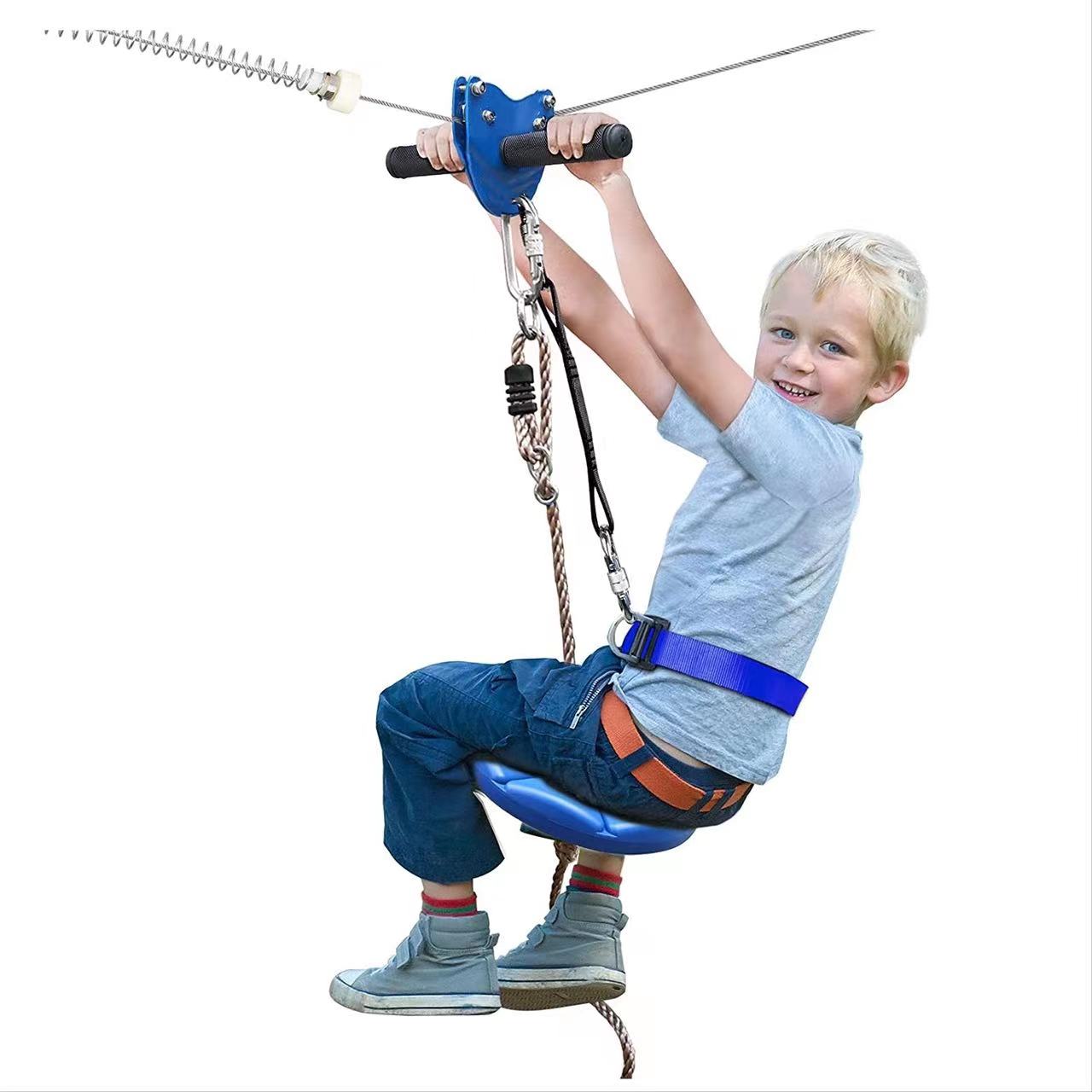 Детские игрушки 100 футов зелёный стальной задний двор Zip line Kit с регулируемым сиденьем пружинный тормоз