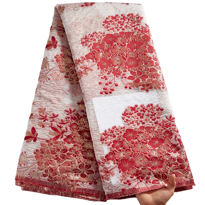 Chinese African Brocade Jacquard Fabric Lace Tissue Mesh Embroidery Gilding Decorative Pattern French Lace Fabric 2534