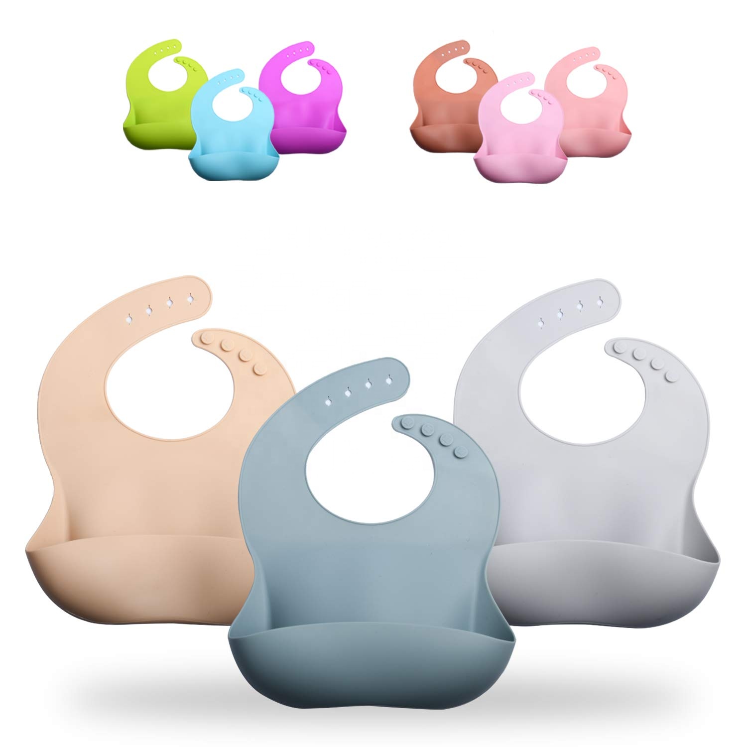 Custom Logo Printed Colorful Bpa Free Food Grade Children Feeding Kids Waterproof Silicone Baby Bib
