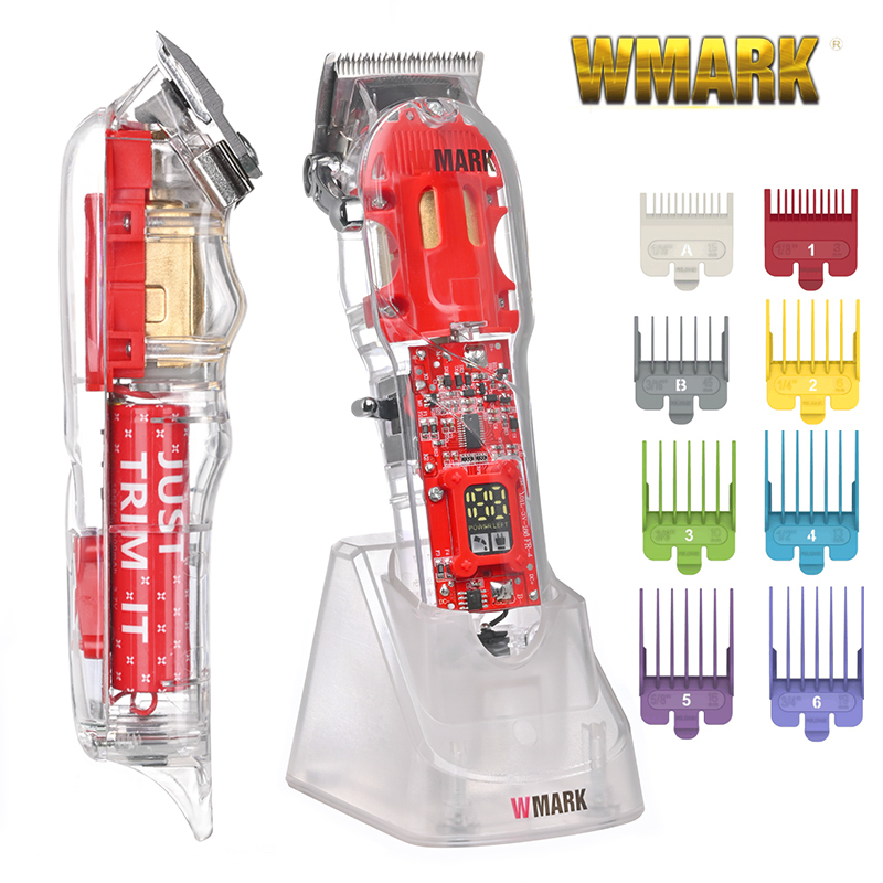 WMARK NG-407 абсолютно новый 6500 об/мин полный прозрачный USB аккумуляторная электрическая Мужская беспроводные машинки для стрижки волос