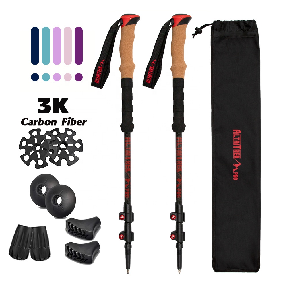 Antique Nordic 100% 3K Carbon Fiber ultralight telescoping foldable self defense hiking walking Sticks Trekking Poles