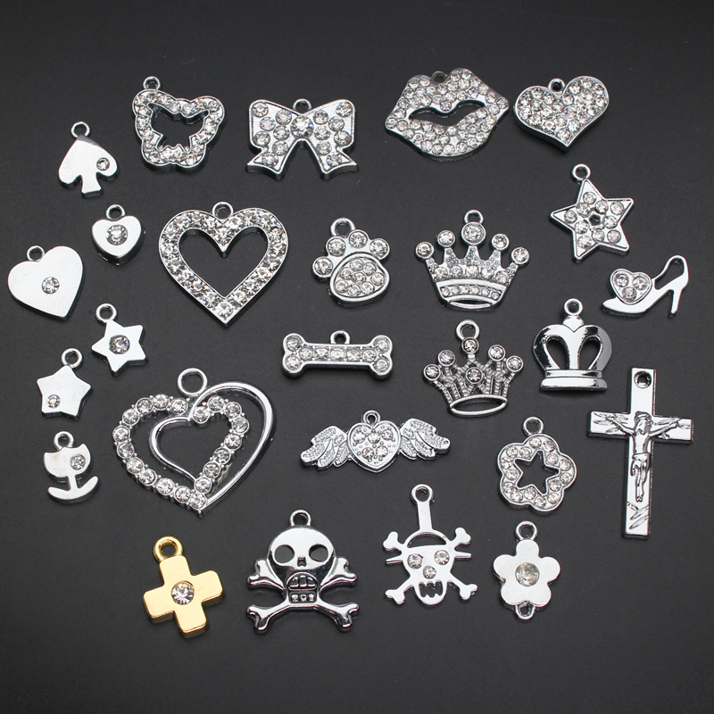 Fashion Jewelry Rhinestone Star Paw Heart Bone Crown Key Skull Pendant Charms Hang Charms DIY Making Fit Bracelet Necklace
