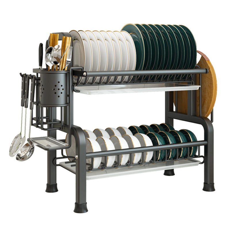Modern Dish Drying Rack stainless steel desktop household double-layer tableware Drying Rack tableware draining Rack