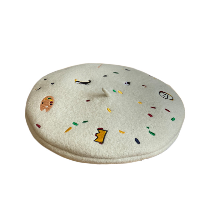 Custom Embroidery Logo Plain New Pattern Wool Beret Painter Hat Ladies Fashion Embroidered French Beret Hat For Women
