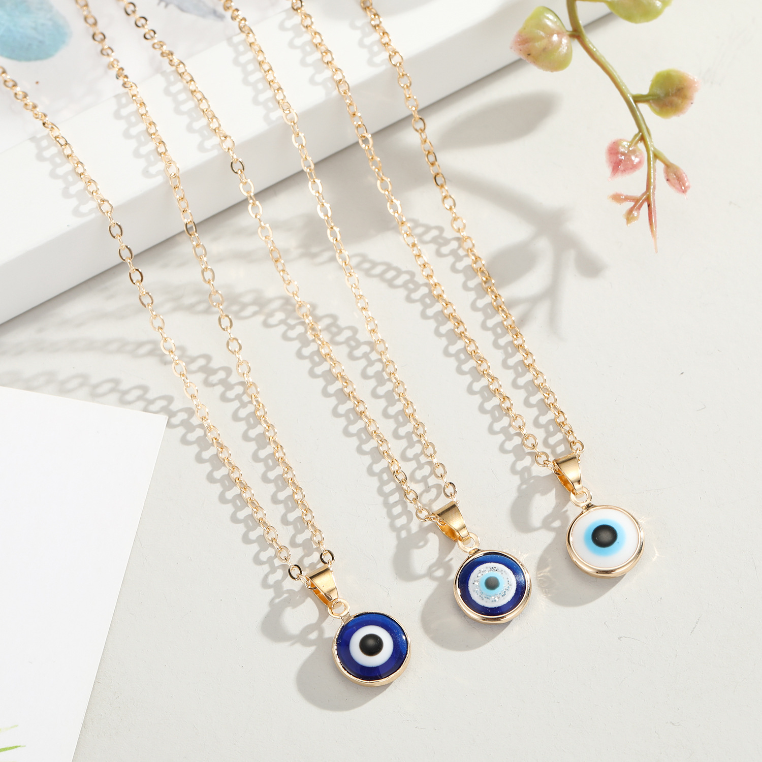 Drop Shipping,Hot Sale Trendy Gold Plated Devil Eyes Necklace Blue Evil Eyes Pendant Necklace For Women