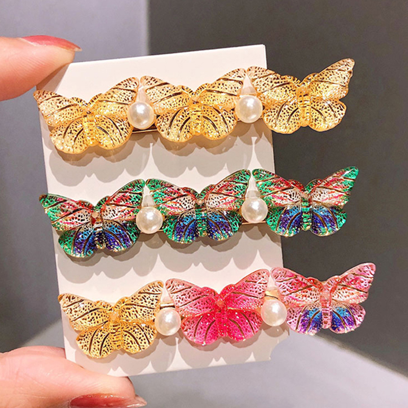 Acrylic Butterfly Hair Clip Colorful Pearl Alloy Clip Custom Girls Hairpin