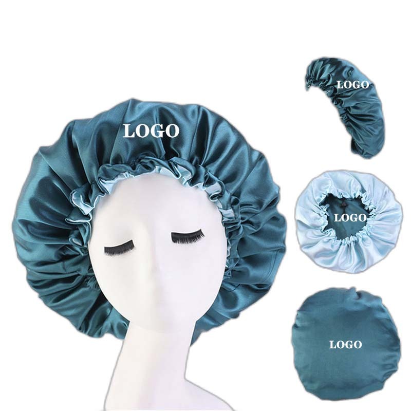 China Manufacturer Custom Brand Design Double Layer Long Silky Satin Lined Bonnet Sleep Cap Satin Bonnet Shower Cap