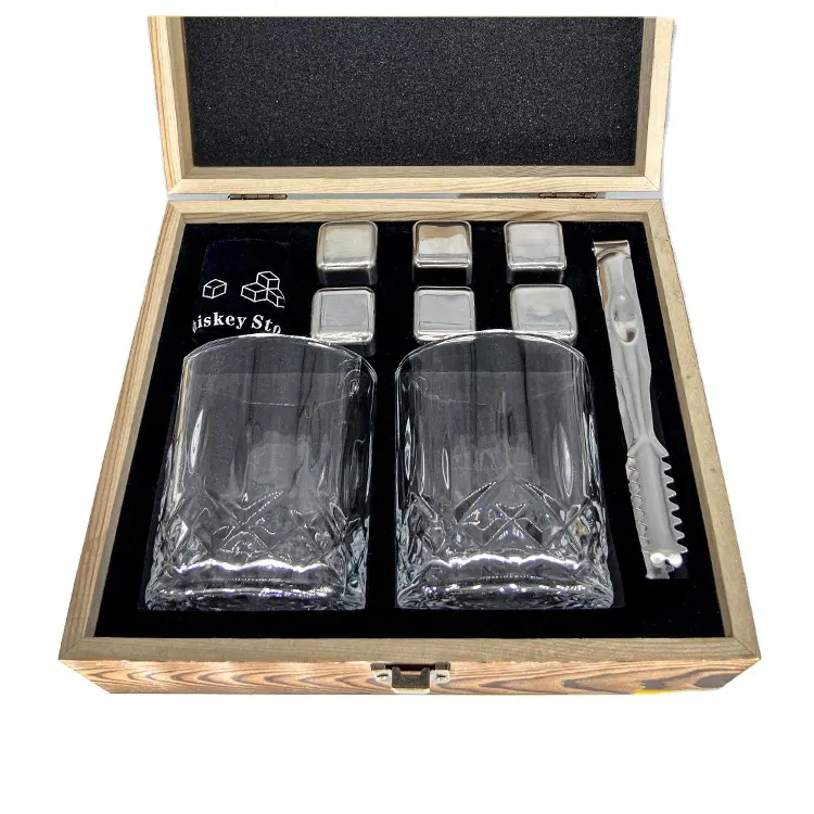 Customized Logo Iced Whiskey Stone Reusable Stainless Whiskey Stone Gift Set With Box