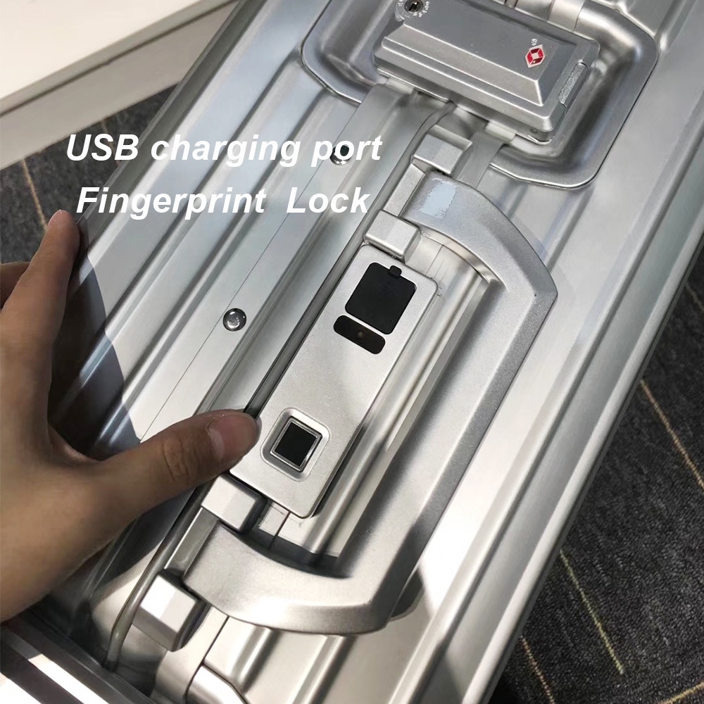 Новинка; Стильная одежда; Партия из 20 дюймов TSA кодовый замок со сканером отпечатка пальцев чемодан комплекты 100% алюминиевого сплава Багажник На Крышу для ручной клади дорожная сумка с usb-портом для зарядки