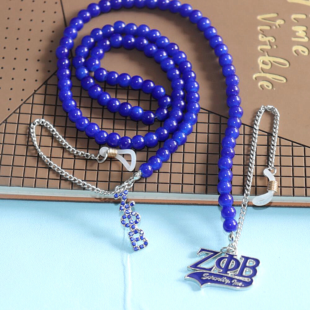 Цепочка для очков ZETA PHI BETA 1920 из голубого стекла с бусинами и надписью Sorority