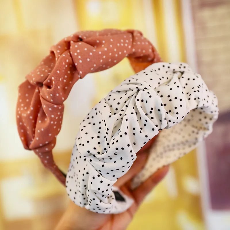 Cheap Wide Dot Print Chiffon Fabric Headband for Girls Hair Accessories in Bulk