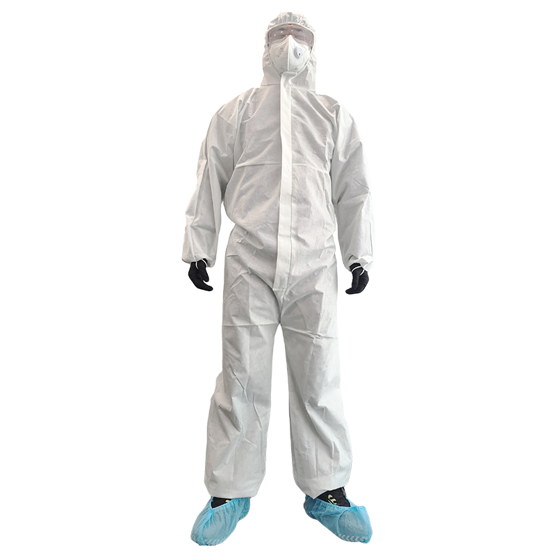 PPE Chemical Protective Clothing Insulated SMS Breathable Safety Workwear Uniform One Piece TYPE 56 Coverall With Hood
