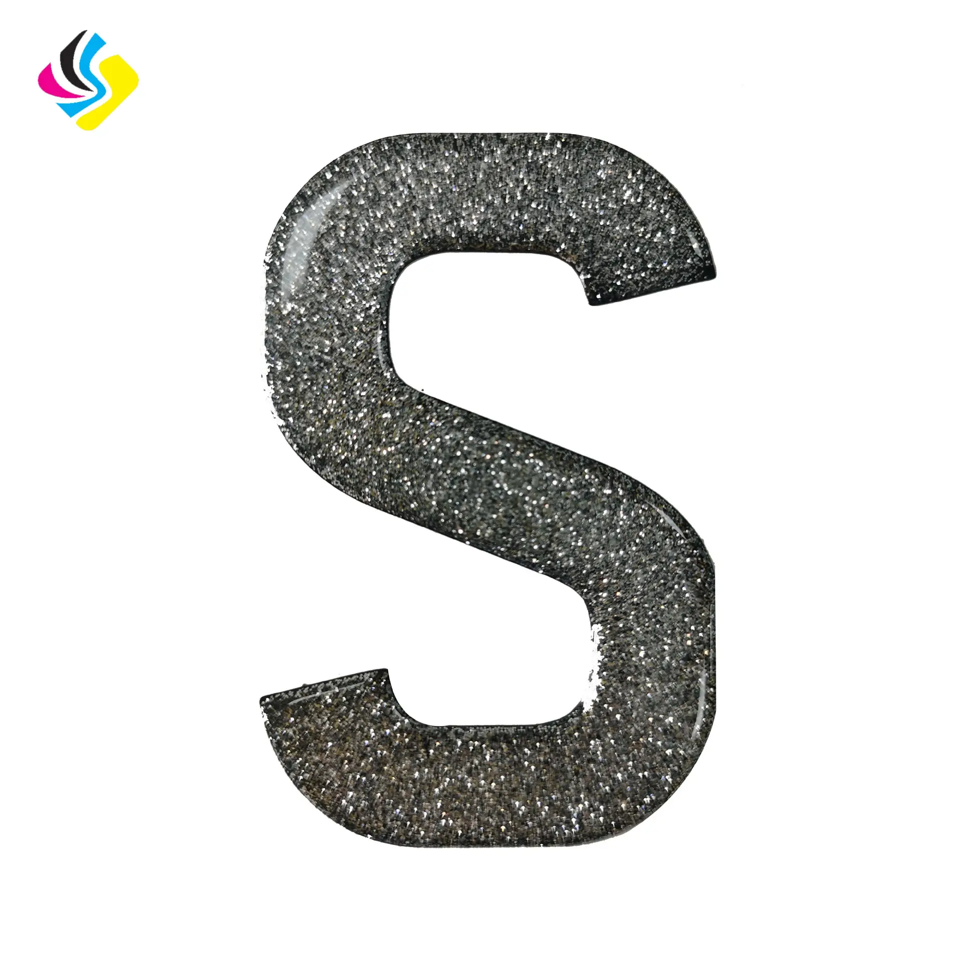 Custom strong glue glitter resin letter high quality UK market glitter color epoxy letter sticker for wholesale