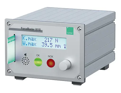 Process monitoring device, for hand lever presses, complete system, one button operation,acoustic and optic error indication