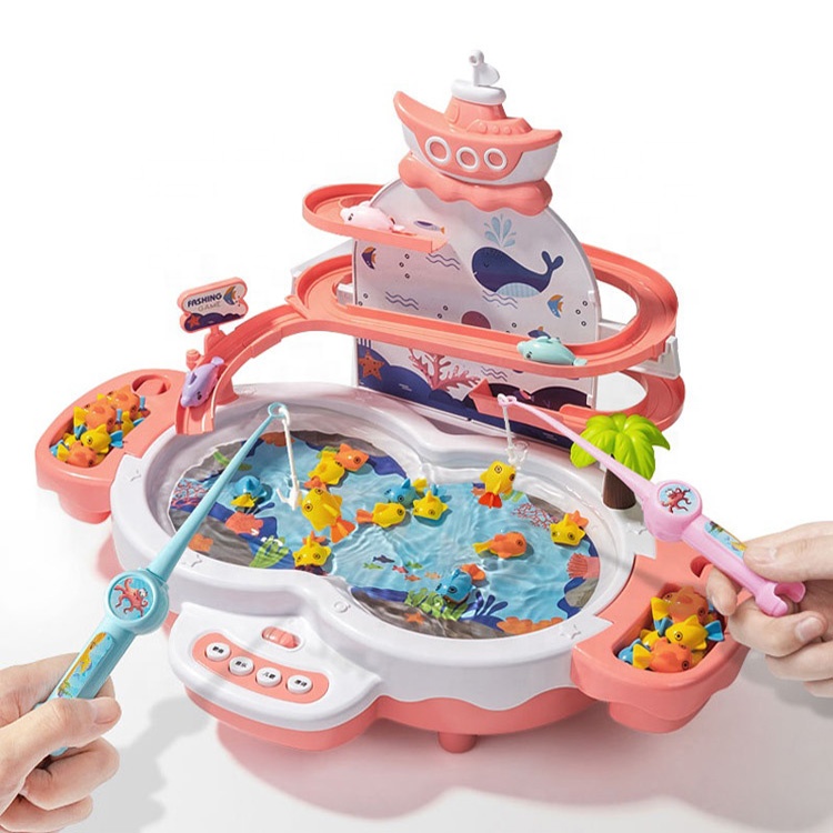 Tracks Children's electric fishing toy dolphin slides through magnetic fishing pool toys game for kids