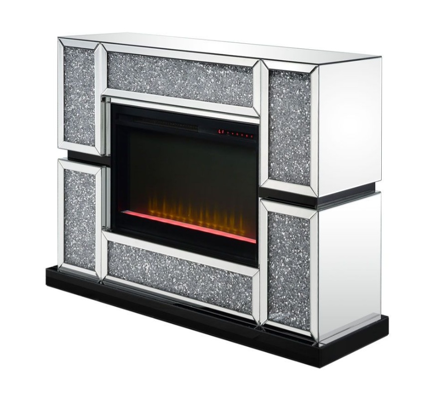 Luxury Sparkle Mirror Crystal Diamond Insert Fireplace Surround Electric Fire Box for Living Room