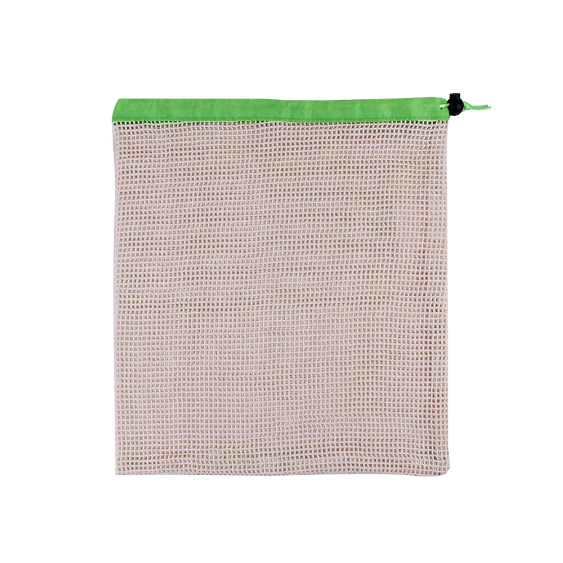 Custom Logo Organic Cotton Shopping Reusable Net Drawstring Vegetable Mesh Bag