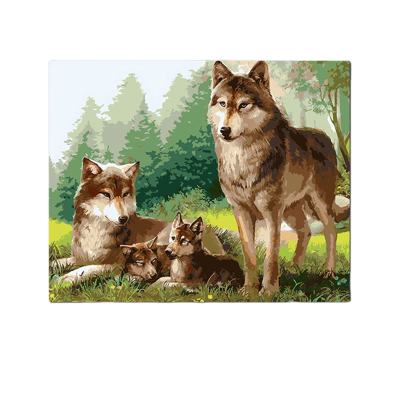 Best price Diy Oil Painting By Numbers Wolf Family For Adults Beginner Drawing Room Decorative
