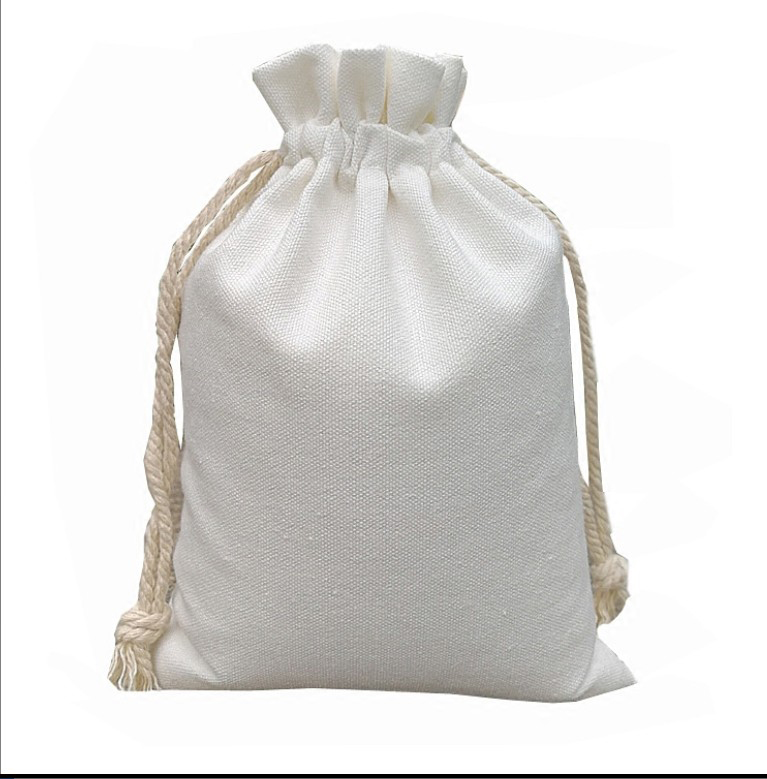 Multi- size Cotton Canvas Pouches Logo Print Eco Drawstring Gift Food Rice Packaging Bags