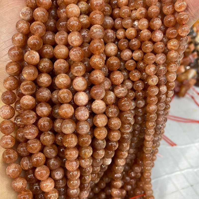 Natural stone bead Super Seven 6- 8-10-12mm AA Gold Sunstone Smooth Round Loose Beads For Making Jewelry DIY Bracelet Necklace