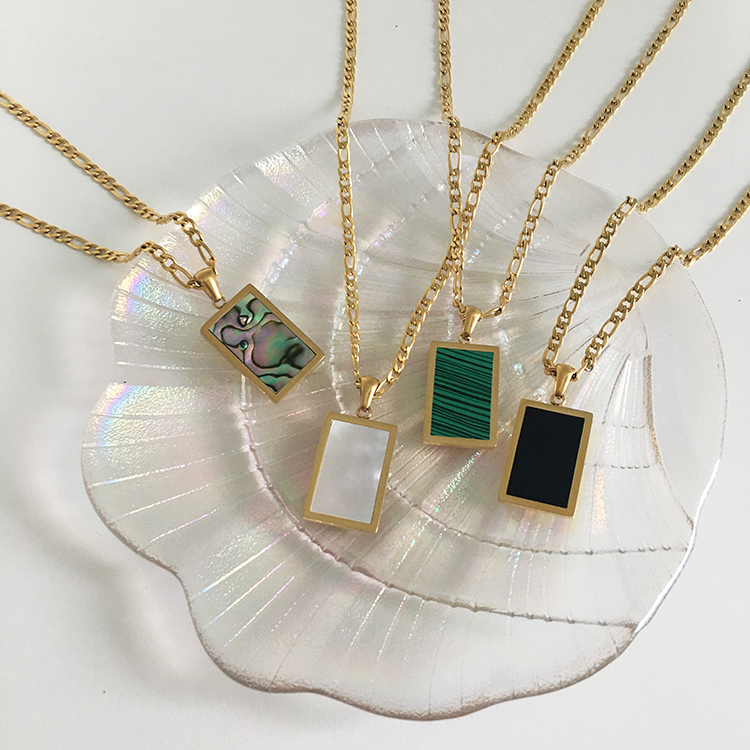 Vintage Stainless Steel Jewelry Female Choker 2021 Trend Square Colorful Opal Pendant Link Chain 18K Gold Necklaces for Women