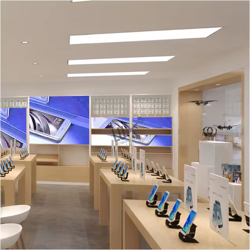 Modern Mobile Phone Shop Interior Design Electronic Display Stand Cabinet Table For Phone Accessories Display