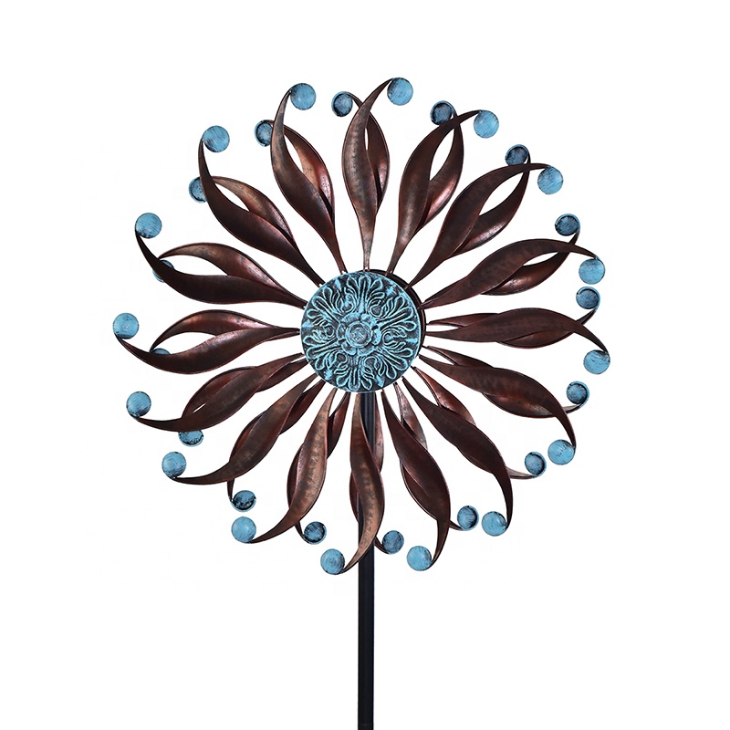 Hot Selling Sunflower Windmill Outdoor Metal Yard Art Garden Stake Flower Spinner Wind