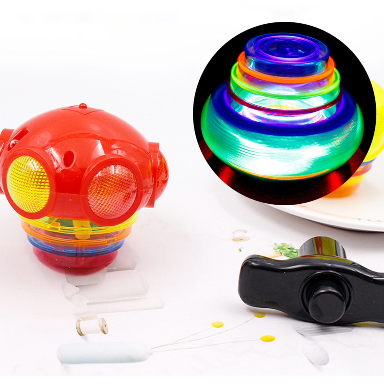 Manufacturers direct outdoor wholesale hot style color launcher luminous music gyro toys