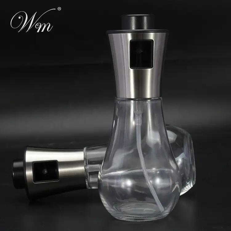 200ML Kitchen Tool Stainless Steel Drum Olive Mist Spray Oil Pot Glass Spray Oil Bottle For BBQ Salad