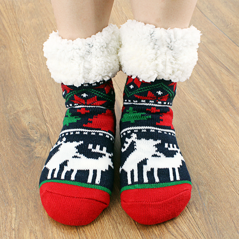 Christmas fuzzy socks winter thick custom logo red cartoon printed fuzzy christmas socks