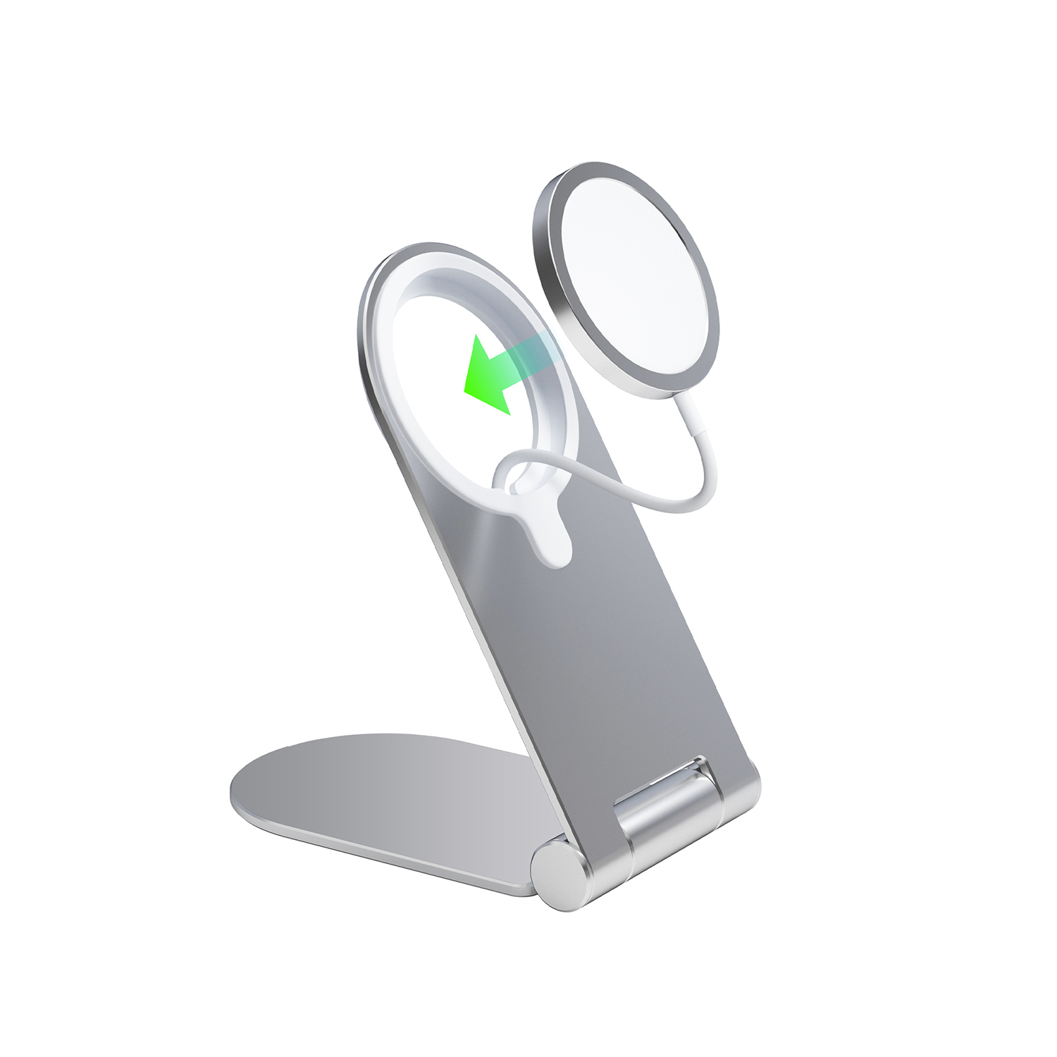 Регулируемая подставка для зарядного устройства Magsafe для iPhone 12, магнитное Беспроводное зарядное устройство, док-станция, металлическое настольное крепление для зарядки