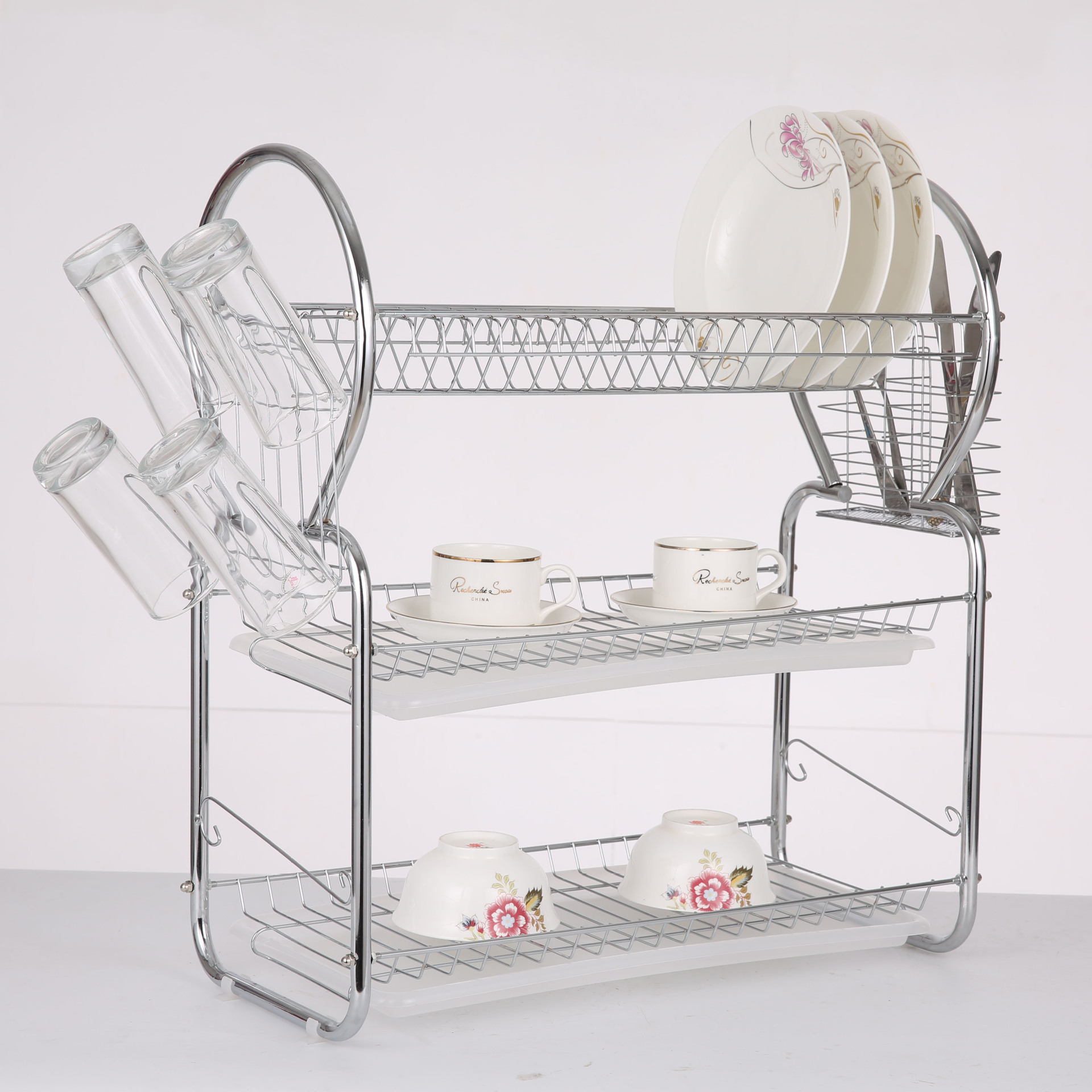 Aligan Home Dish rack Cross-border home floor vegetable storage dish shelf Three-layer bowl rack Kitchen storage bowl racks