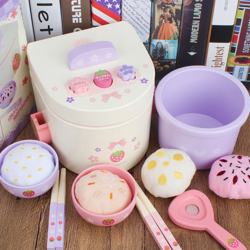Children Simulation Rice Cooker Toys Mini Wooden Kitchen Toys Real Cooking Set For Kids