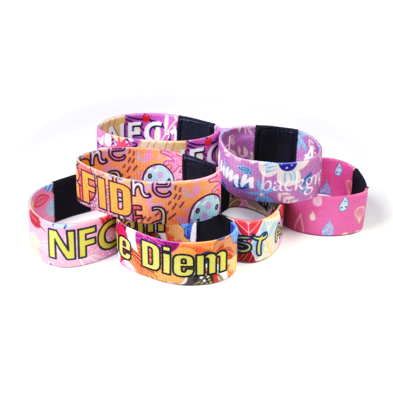 NFC Elastic Fabric Bracelet Woven Customized Stretchy RFID Wristband for hospitals hotels and event