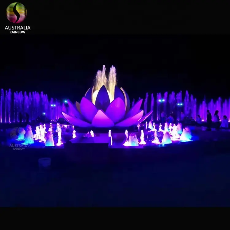 Ornamental Lotus Sculpture Large Music Dancing Dry Fountain With Colorful DMX Lights