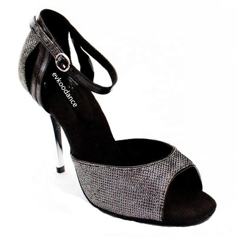 Zapatos De Baile Black PU with Glitter Latin Salsa Heel 8.5cm Ballroom Dance Shoes for New Arrival Latin Dance Women