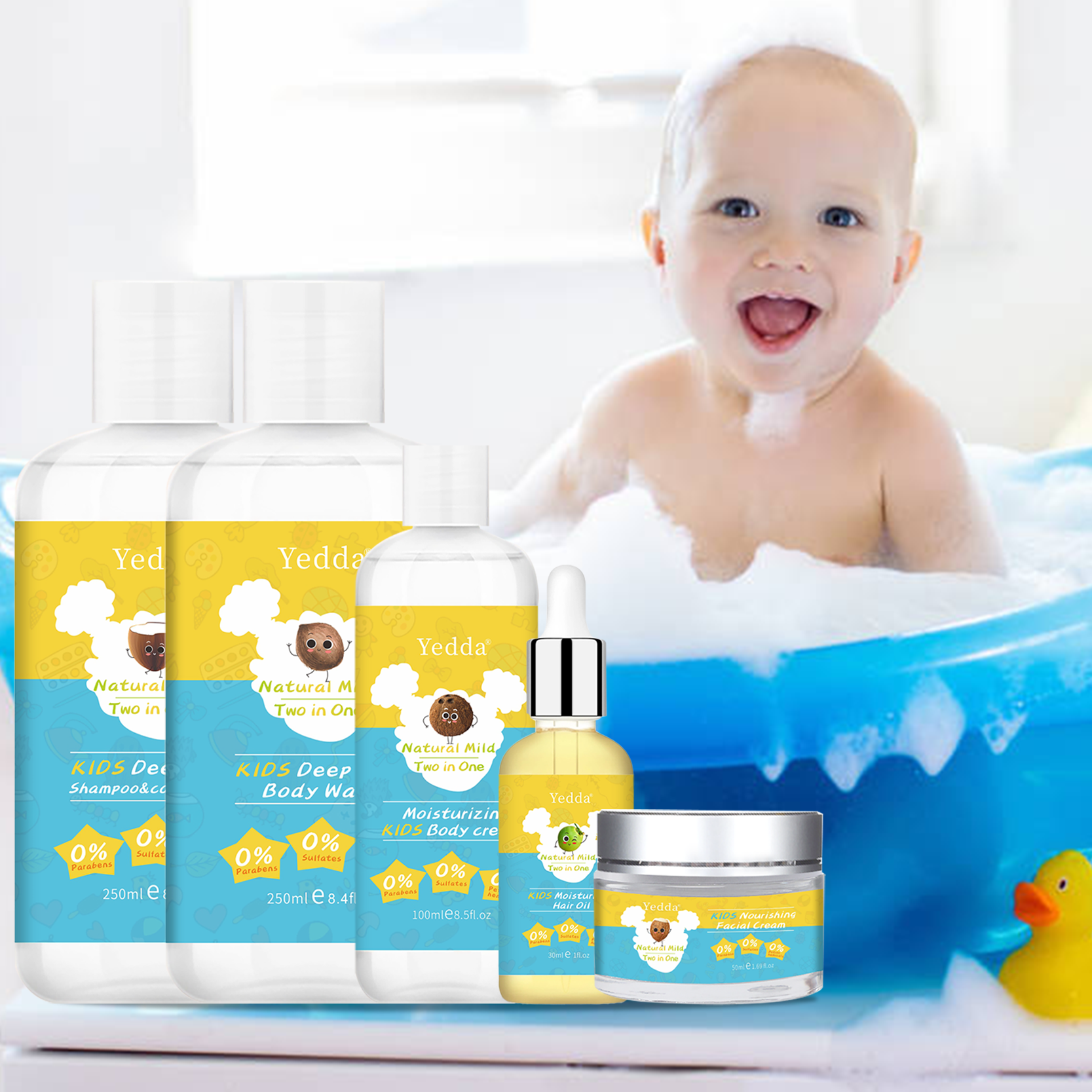 wholesale private label kids and baby hair care products 2 in 1 organic baby shower gel shampoo set